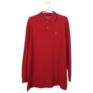 NWOT Polo Ralph Lauren Polo Shirt 2XLT Red Cotton Mesh Yellow Pony Long Sleeve